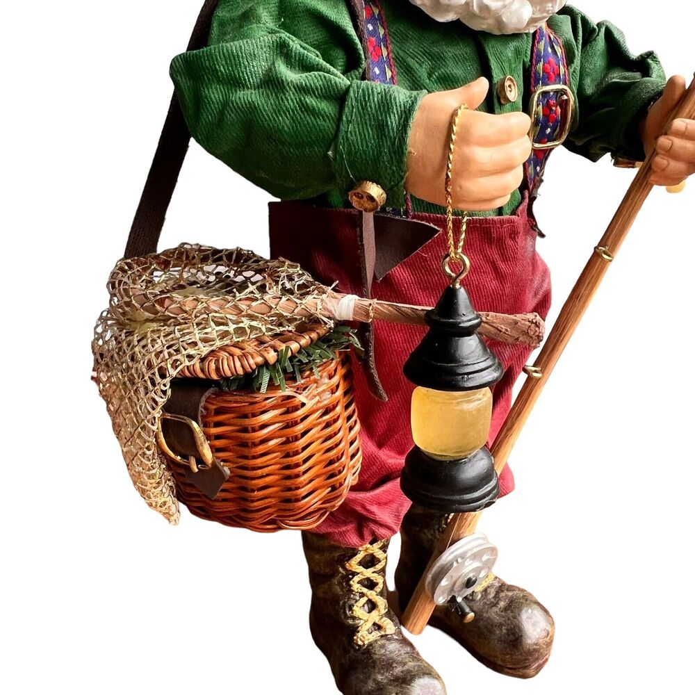 Fabric Mache Christmas Santa Claus Vacation 11" Figurine Holiday Cabincore Fish - Picture 9 of 14